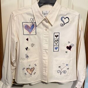 Christopher & Banks Cream Jacket with Heart and Swirl Embroidery size Large